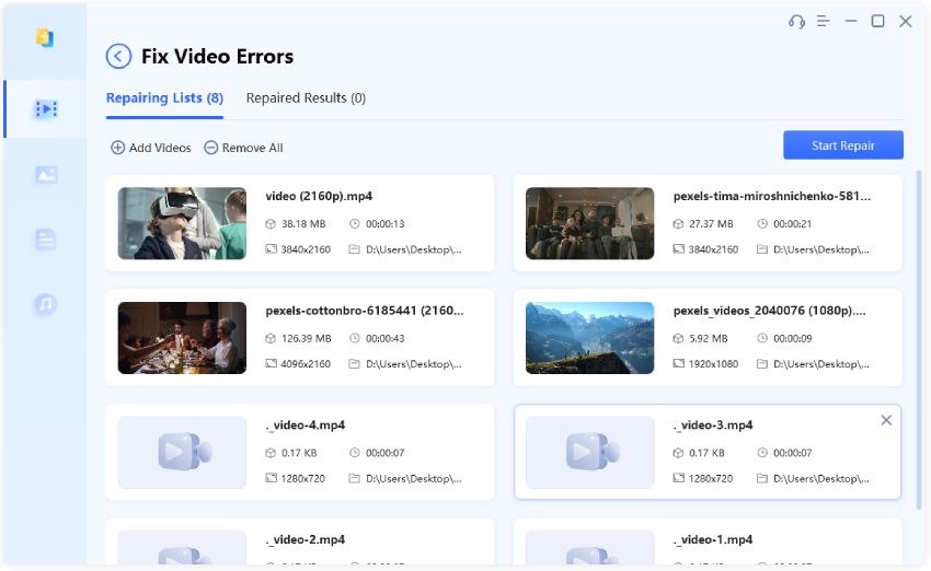 start repairing videos